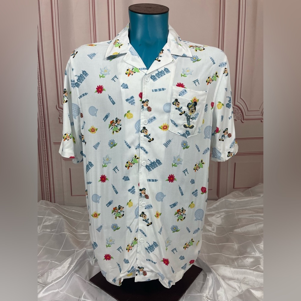 Disney Parks Epcot Mickey Minnie Dapper Dan Spaceship Earth Camp Shirt sizes M L